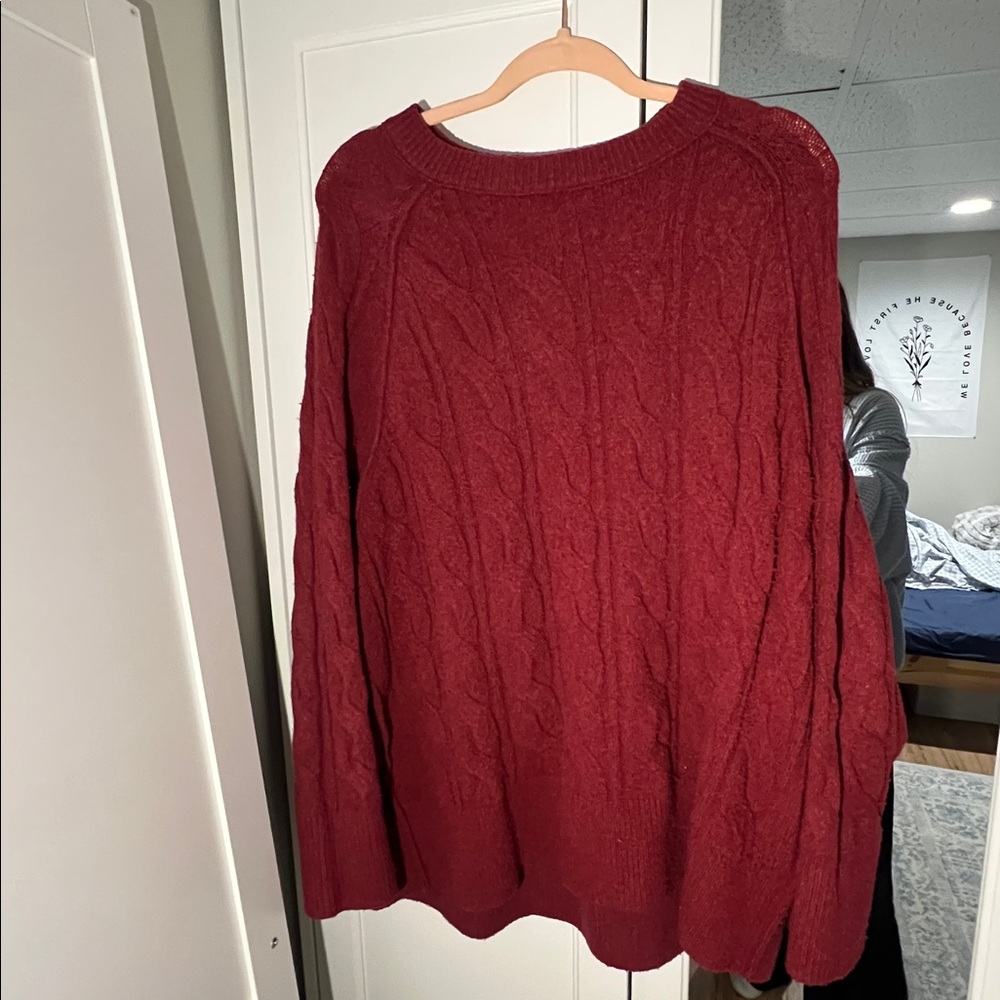 Aerie Rich Red Cable Knit Sweater